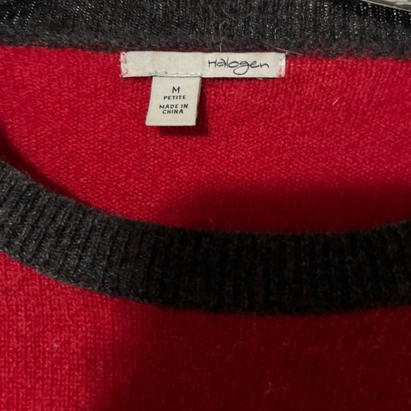 HALOGEN Women’s Color Block Red Gray Cashmere Baseball Crew Neck Sweater MP - Picture 4 of 5